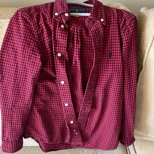 Red and black button down